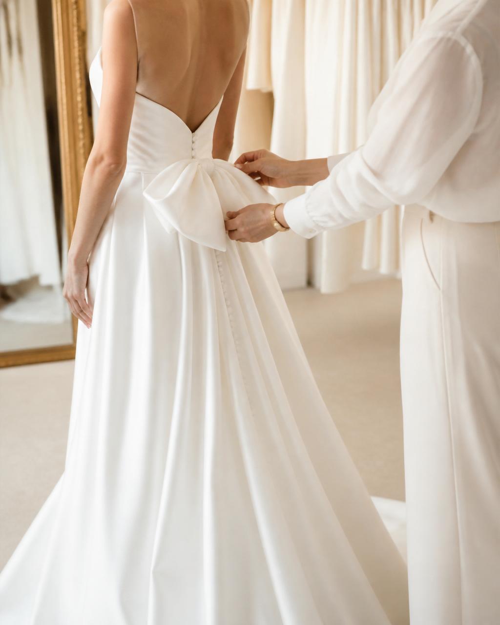 Bride during a private bridal fitting and consultation in a refined atelier